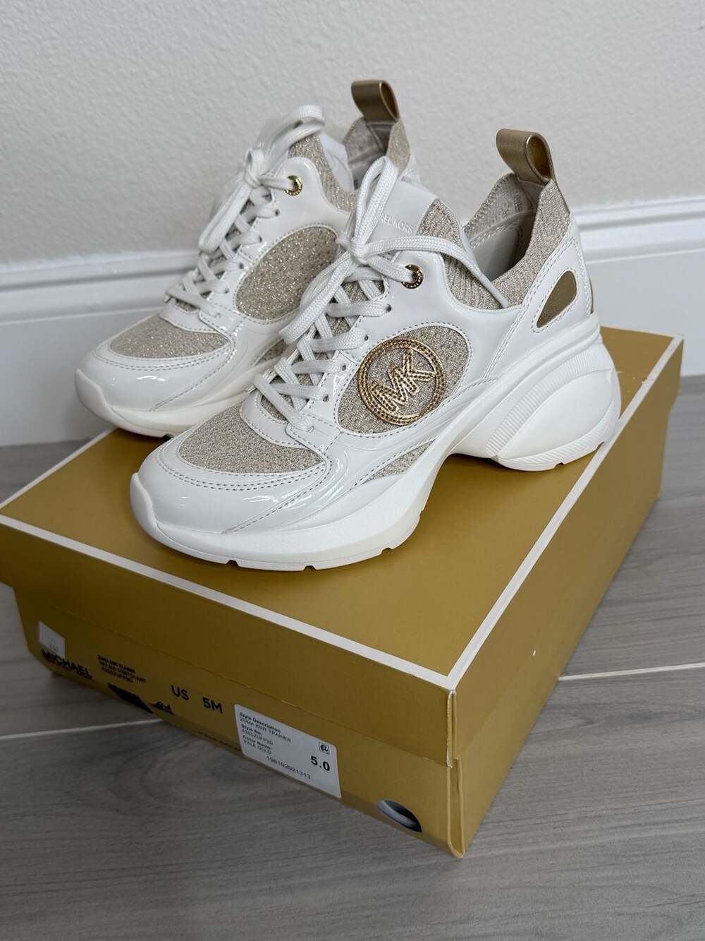 Michael Kors Zuma Trainer Pale Gold Glitter Platform Sneakers Women’s US 5